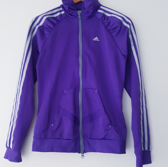 ADIDAS Purple Ruffled Raglan Shoulder Zip-Up Track Jacket - Picture 2 of 13